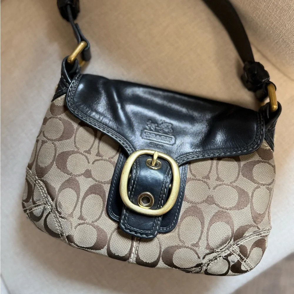 Coach 11411 Vintage Bleeker Black Jacquard Leather Flap Shoulder Bag Purse Y2K - Picture 3 of 7